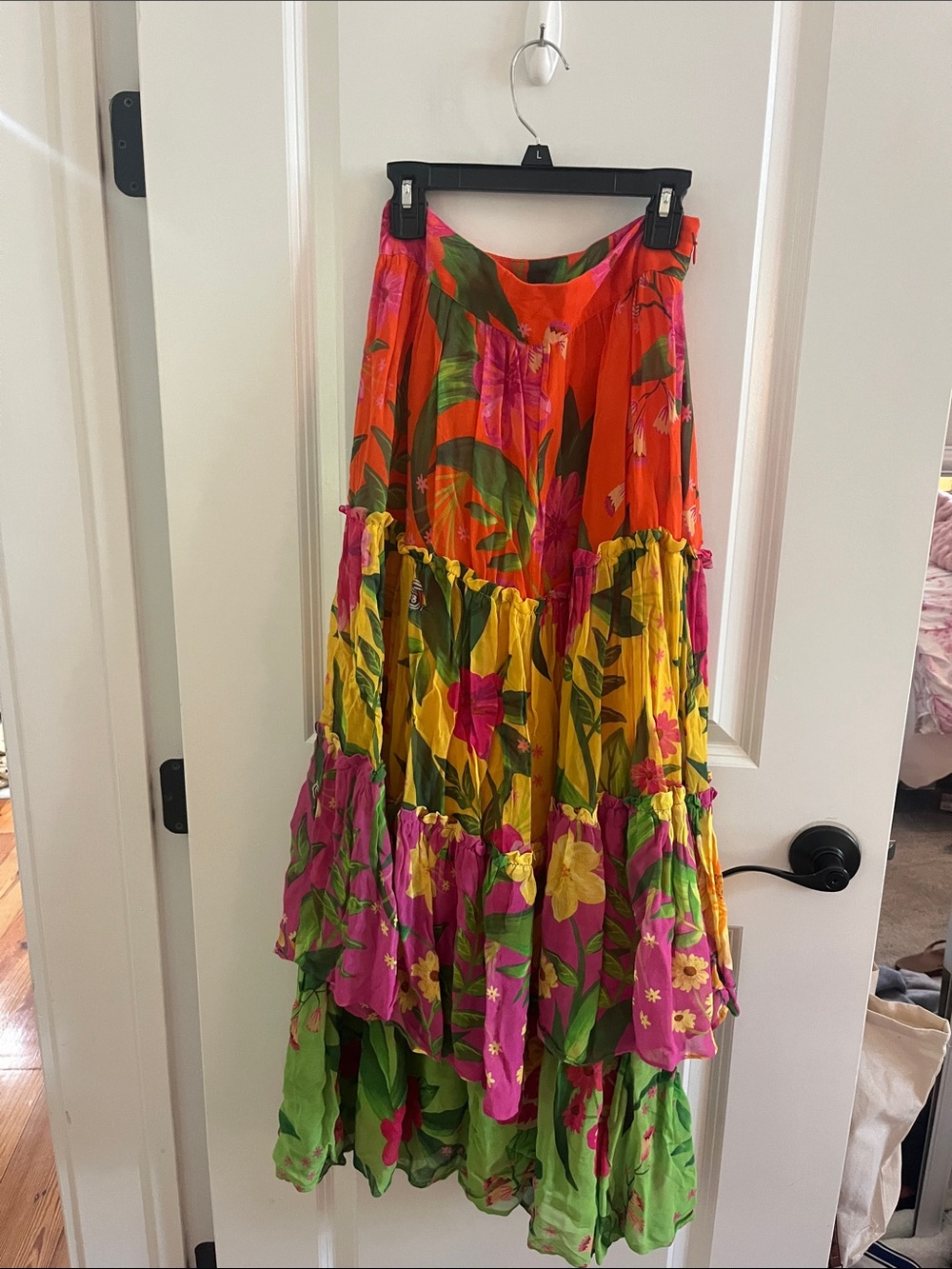 FARM Rio Bright Multi-Color Floral High-Low Tiered Skirt